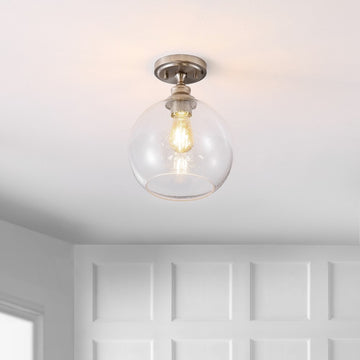 Marla 9.75" Bohemian Farmhouse Iron/Seeded Glass LED Semi Flush Mount - JONATHAN Y
